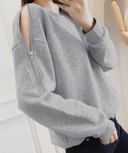 Miniministore(ミニミニストア)の「トレーナー オープンショルダー 無地(Tシャツ/カットソー・レディース・グレー/ホワイト/ブラック・FREE)」の5枚目の写真