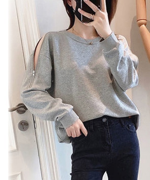 Miniministore(ミニミニストア)の「トレーナー オープンショルダー 無地(Tシャツ/カットソー・レディース・グレー/ホワイト/ブラック・FREE)」の6枚目の写真