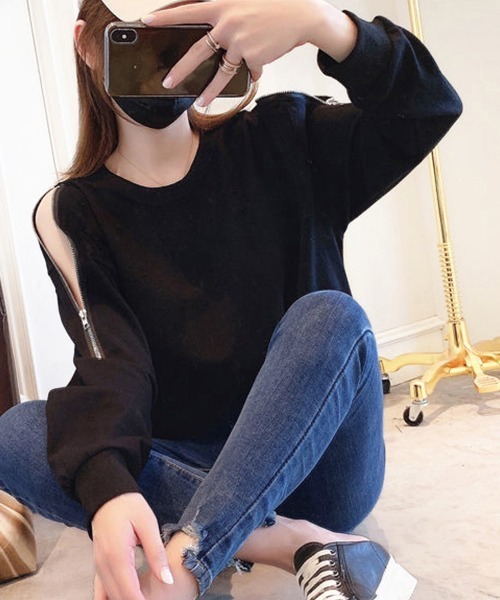 Miniministore(ミニミニストア)の「トレーナー オープンショルダー 無地(Tシャツ/カットソー・レディース・グレー/ホワイト/ブラック・FREE)」の9枚目の写真