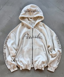 Perushu | ヴィンテージライクダブルジップ裏起毛刺繍フーディ(パーカー)