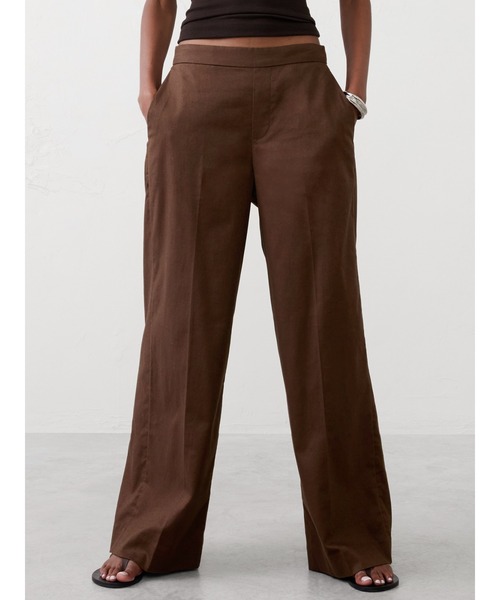 (古着)00s banana republic ワイドリネンスラックス パンツ Banana Republic ワイドスラックス ブラック系 リネン混 2サイズ