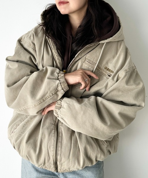 HUF(ハフ)の「HUF(ハフ)/WHAT A JUNGLE DENIM WORK JACKET/ルーズフィット ワーク フーデットジャケット デニムジャケット(パーカー・レディース・グリーン/ベージュ・XXL/XL/L/M)」の12枚目の写真