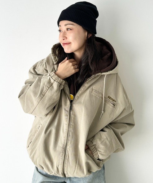 HUF(ハフ)の「HUF(ハフ)/WHAT A JUNGLE DENIM WORK JACKET/ルーズフィット ワーク フーデットジャケット デニムジャケット(パーカー・レディース・グリーン/ベージュ・XXL/XL/L/M)」の14枚目の写真