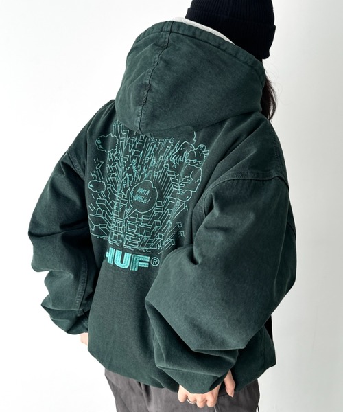 HUF(ハフ)の「HUF(ハフ)/WHAT A JUNGLE DENIM WORK JACKET/ルーズフィット ワーク フーデットジャケット デニムジャケット(パーカー・レディース・グリーン/ベージュ・XXL/XL/L/M)」の21枚目の写真