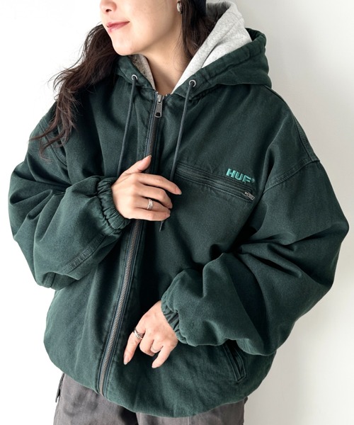 HUF(ハフ)/ルーズフィット ワーク フーデットジャケット デニムジャケット HUF（ハフ） パーカー /WHAT A JUNGLE DENIM WORK JACKET/ルーズ