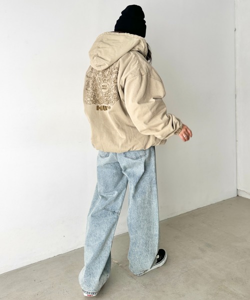HUF(ハフ)/ルーズフィット ワーク フーデットジャケット デニムジャケット HUF（ハフ） パーカー /WHAT A JUNGLE DENIM WORK JACKET/ルーズ