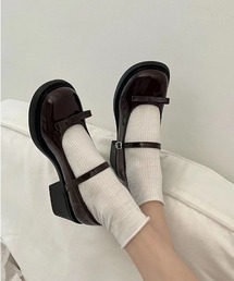 SHEPP | リボン付きストラップメリージェーン厚底ヒールパンプス(パンプス)