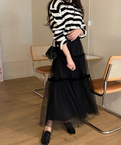 Doux Belle（ドゥーベル）の「ドット柄チュールシアースカート（スカート・レディース・ピンク/ブラック・FREE）」の5枚目の写真