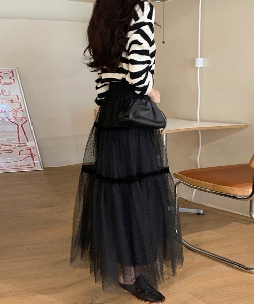 Doux Belle（ドゥーベル）の「ドット柄チュールシアースカート（スカート・レディース・ピンク/ブラック・FREE）」の6枚目の写真