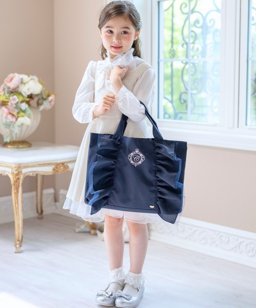 Catherine Cottage(キャサリンコテージ)の「ロゴ刺繍フリルレッスンバッグ(トートバッグ・キッズ・ピンク/ブラウン/ライラック/ネイビー/グレー・FREE)」の7枚目の写真