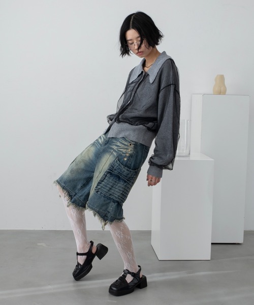 VACANCY(ヴァカンシー)の「ヴィンテージライクハーフデニムパンツ(デニムパンツ・レディース・ブルー・LARGE/MEDIUM)」の2枚目の写真