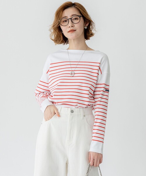 23区 L(ニジュウサンクオオキイサイズ)の「【洗える】Armor-lux スムース パネルボーダー カットソー(Tシャツ/カットソー・レディース・ベージュ系2/ライトイエロー系1/パイングリーン系1/レッド系1・44/46)」の4枚目の写真