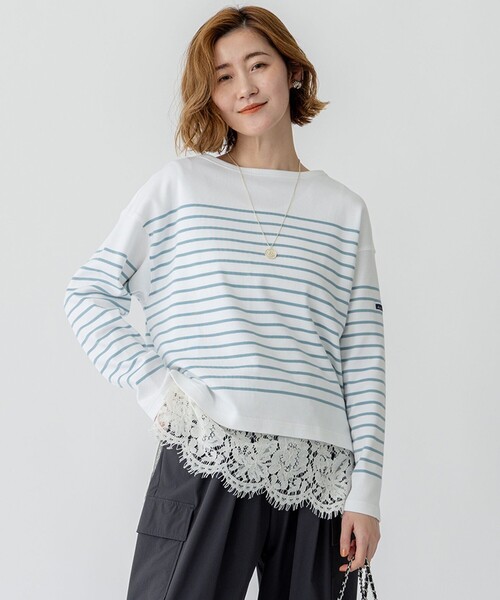 23区 L(ニジュウサンクオオキイサイズ)の「【洗える】Armor-lux スムース パネルボーダー カットソー(Tシャツ/カットソー・レディース・ベージュ系2/ライトイエロー系1/パイングリーン系1/レッド系1・44/46)」の2枚目の写真