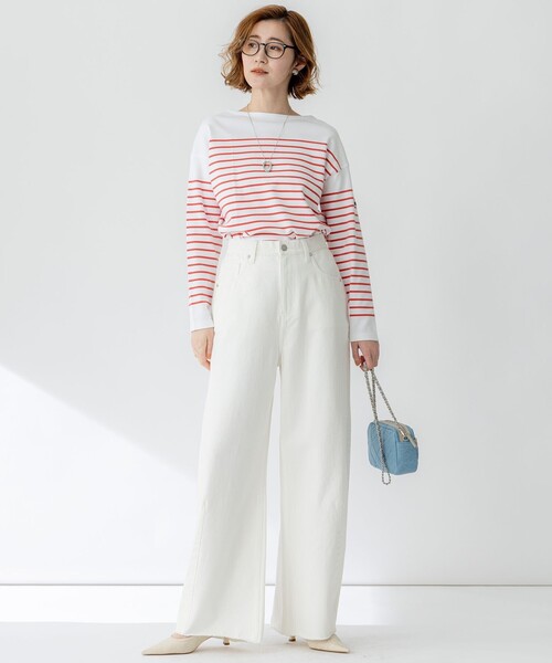 23区 L(ニジュウサンクオオキイサイズ)の「【洗える】Armor-lux スムース パネルボーダー カットソー(Tシャツ/カットソー・レディース・ベージュ系2/ライトイエロー系1/パイングリーン系1/レッド系1・44/46)」の6枚目の写真