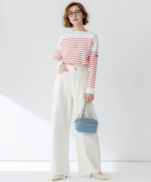 23区 L(ニジュウサンクオオキイサイズ)の「【洗える】Armor-lux スムース パネルボーダー カットソー(Tシャツ/カットソー・レディース・ベージュ系2/ライトイエロー系1/パイングリーン系1/レッド系1・44/46)」の7枚目の写真