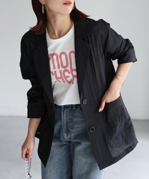 Riberry(リベリー)の「シアーシャツジャケット(テーラードジャケット・レディース・アイボリー/ブラック/ベージュ/ブラウン/カーキ・MEDIUM)」の8枚目の写真