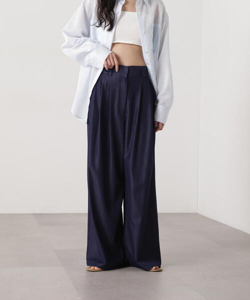 N.(N. Natural Beauty Basic)(エヌエヌナチュラルビューティーベーシック)の「【PS/低身長サイズ】デニムライクワイドタックパンツ(その他パンツ・レディース・ネイビー/ブルー・SMALL/MEDIUM/P/S)」の2枚目の写真