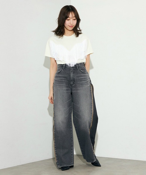 Wrangler（ラングラー）の「Wrangler/ラングラー フリンジTシャツ /カジュアルTシャツ/半袖Tシャツ/半袖トップス（Tシャツ/カットソー・レディース・ホワイト/ブラック・LARGE/SMALL）」の15枚目の写真