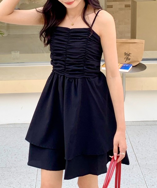 セール】シャーリングティアードミニワンピース（ワンピース