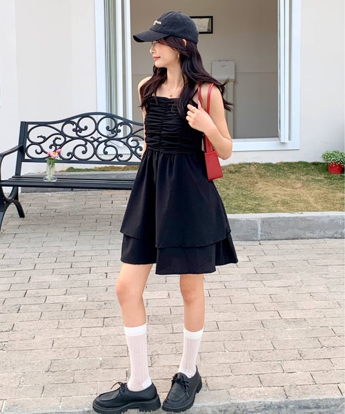 セール】シャーリングティアードミニワンピース（ワンピース