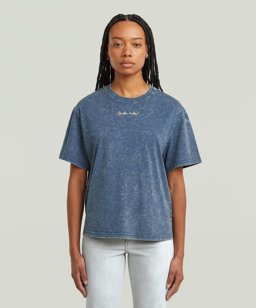 G-STAR(ジースター)の「WASHED G-SCRIPT T-SHIRT/ヴィンテージライクブランドロゴTシャツ(Tシャツ/カットソー・レディース・ブラック系その他/ブルー系その他・SMALL/MEDIUM/X-SMALL)」の1枚目の写真