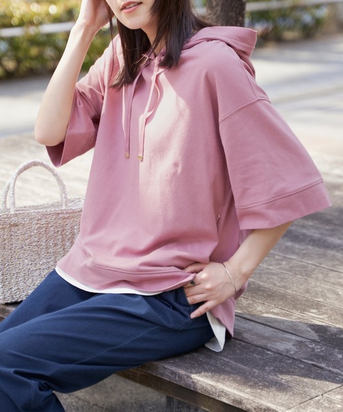 ikka（イッカ）の「【雑誌InRed6月号掲載】コットンUSAミニワッフルポケ付きパーカー（パーカー・レディース・ライトグレー/グリーン/ピンク/オフホワイト/ブルー/ブラック・M/L/S）」の6枚目の写真