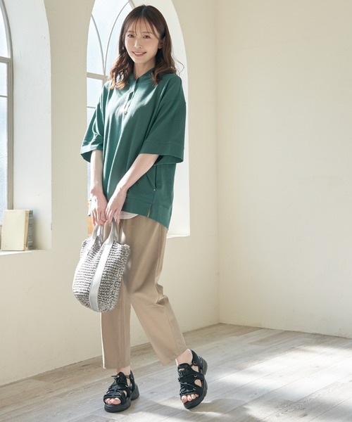 ikka（イッカ）の「【雑誌InRed6月号掲載】コットンUSAミニワッフルポケ付きパーカー（パーカー・レディース・ライトグレー/グリーン/ピンク/オフホワイト/ブルー/ブラック・M/L/S）」の7枚目の写真