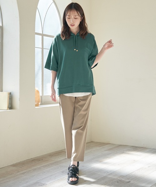 ikka（イッカ）の「【雑誌InRed6月号掲載】コットンUSAミニワッフルポケ付きパーカー（パーカー・レディース・ライトグレー/グリーン/ピンク/オフホワイト/ブルー/ブラック・M/L/S）」の9枚目の写真