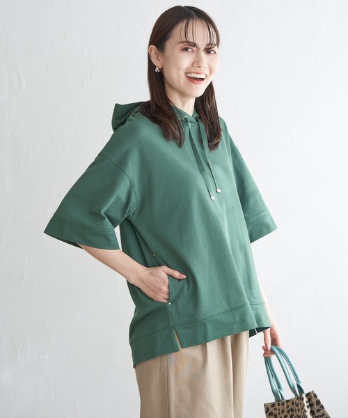 ikka（イッカ）の「【雑誌InRed6月号掲載】コットンUSAミニワッフルポケ付きパーカー（パーカー・レディース・ライトグレー/グリーン/ピンク/オフホワイト/ブルー/ブラック・M/L/S）」の12枚目の写真