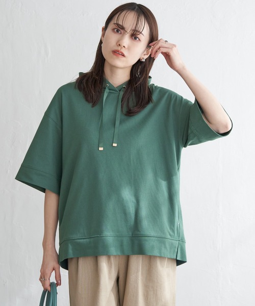 ikka（イッカ）の「【雑誌InRed6月号掲載】コットンUSAミニワッフルポケ付きパーカー（パーカー・レディース・ライトグレー/グリーン/ピンク/オフホワイト/ブルー/ブラック・M/L/S）」の13枚目の写真