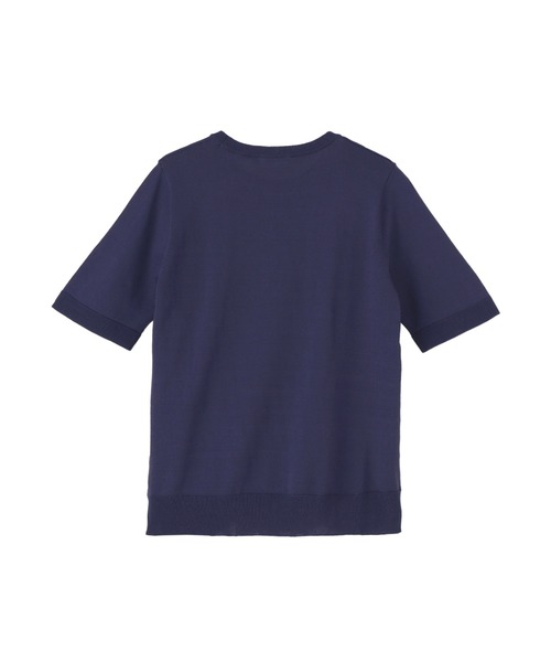TOKYO SHIRTS(トウキョウシャツ)の「前身タックボーダー クルーネックプルオーバーニット 五分袖 レディース(ニット/セーター・レディース・パープル/ブルーグリーン・L/LL/M)」の4枚目の写真