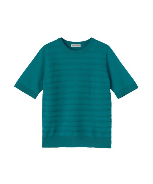 TOKYO SHIRTS(トウキョウシャツ)の「前身タックボーダー クルーネックプルオーバーニット 五分袖 レディース(ニット/セーター・レディース・パープル/ブルーグリーン・L/LL/M)」の13枚目の写真