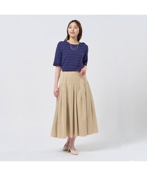 TOKYO SHIRTS(トウキョウシャツ)の「前身タックボーダー クルーネックプルオーバーニット 五分袖 レディース(ニット/セーター・レディース・パープル/ブルーグリーン・L/LL/M)」の14枚目の写真