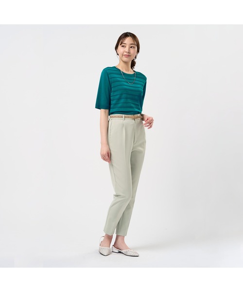 TOKYO SHIRTS(トウキョウシャツ)の「前身タックボーダー クルーネックプルオーバーニット 五分袖 レディース(ニット/セーター・レディース・パープル/ブルーグリーン・L/LL/M)」の12枚目の写真