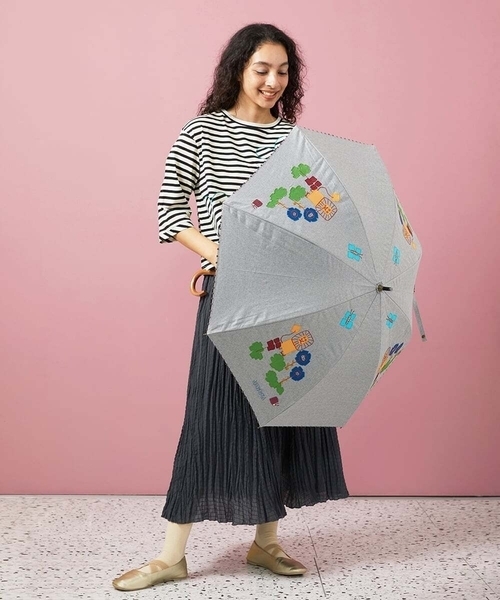 Jocomomola（ホコモモラ）の「【日傘・UVカット】アニマルモチーフアップリケ刺繍傘（長傘・レディース・ダークインディゴブルー/ライトグレー・40）」の10枚目の写真