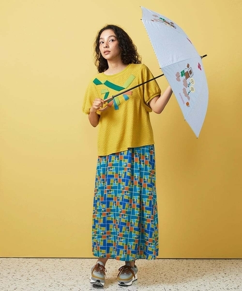 Jocomomola（ホコモモラ）の「【日傘・UVカット】アニマルモチーフアップリケ刺繍傘（長傘・レディース・ダークインディゴブルー/ライトグレー・40）」の14枚目の写真