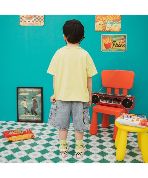 BREEZE（ブリーズ）の「【ジュニア対応】ワイドカーゴハーフパンツ（カーゴパンツ・キッズ・インディゴブルー/ローズ/アイボリー・80/90/120/140/150/100/110/130）」の4枚目の写真