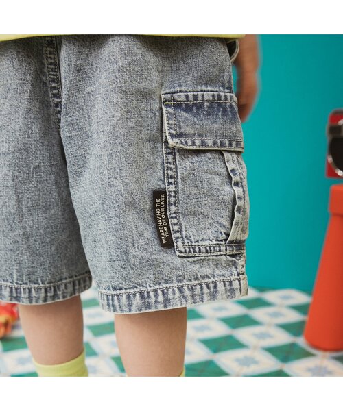 BREEZE（ブリーズ）の「【ジュニア対応】ワイドカーゴハーフパンツ（カーゴパンツ・キッズ・インディゴブルー/ローズ/アイボリー・80/90/120/140/150/100/110/130）」の5枚目の写真