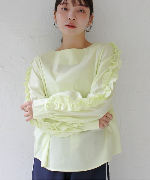 StyleSea（スタイルシー）の「袖フリルストレッチブラウス（シャツ/ブラウス・レディース・サックスブルー/ライム・FREE）」の2枚目の写真
