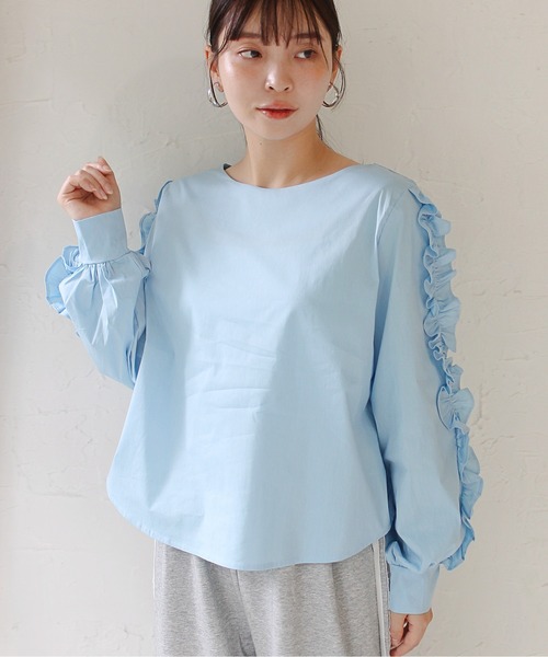 StyleSea（スタイルシー）の「袖フリルストレッチブラウス（シャツ/ブラウス・レディース・サックスブルー/ライム・FREE）」の10枚目の写真
