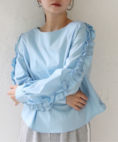 StyleSea（スタイルシー）の「袖フリルストレッチブラウス（シャツ/ブラウス・レディース・サックスブルー/ライム・FREE）」の12枚目の写真