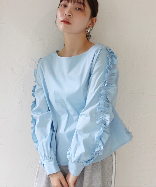 StyleSea（スタイルシー）の「袖フリルストレッチブラウス（シャツ/ブラウス・レディース・サックスブルー/ライム・FREE）」の14枚目の写真
