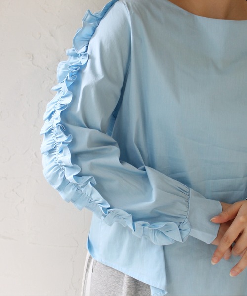 StyleSea（スタイルシー）の「袖フリルストレッチブラウス（シャツ/ブラウス・レディース・サックスブルー/ライム・FREE）」の16枚目の写真