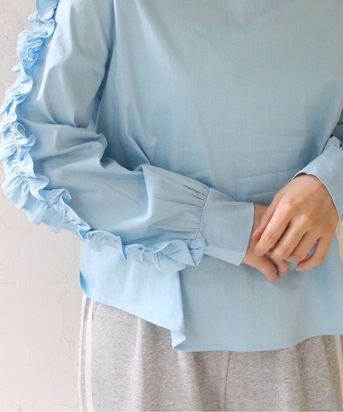 StyleSea（スタイルシー）の「袖フリルストレッチブラウス（シャツ/ブラウス・レディース・サックスブルー/ライム・FREE）」の17枚目の写真