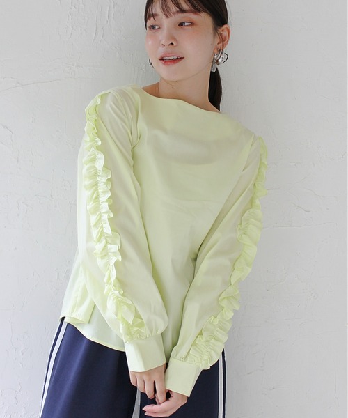 StyleSea（スタイルシー）の「袖フリルストレッチブラウス（シャツ/ブラウス・レディース・サックスブルー/ライム・FREE）」の6枚目の写真