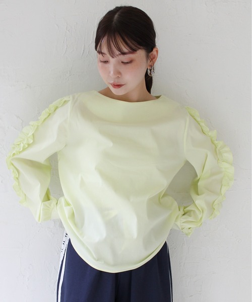 StyleSea（スタイルシー）の「袖フリルストレッチブラウス（シャツ/ブラウス・レディース・サックスブルー/ライム・FREE）」の7枚目の写真