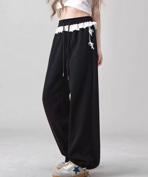 LADY LIKE（レディライク）の「レースリボンワイドスウェットパンツ（スウェットパンツ・レディース・グレー/ブラック・M）」の11枚目の写真