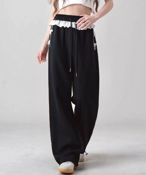 LADY LIKE（レディライク）の「レースリボンワイドスウェットパンツ（スウェットパンツ・レディース・グレー/ブラック・M）」の12枚目の写真