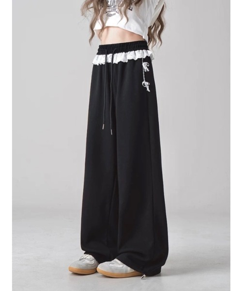 セール】レースリボンワイドスウェットパンツ（スウェットパンツ