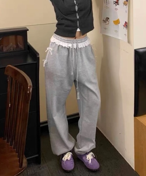 LADY LIKE（レディライク）の「レースリボンワイドスウェットパンツ（スウェットパンツ・レディース・グレー/ブラック・M）」の15枚目の写真